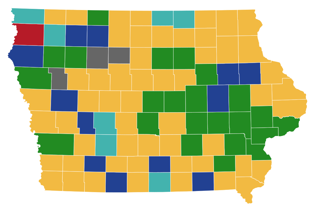 File:Iowa Democratic presidential caucuses election results by county (first alignment), 2020.svg