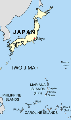 Ligging van Iwo Jima in die Stille Oseaan.