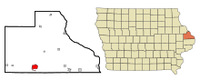 Jackson County Iowa Incorporated and Unincorporated areas Maquoketa Highlighted.svg