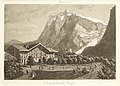 Das Hotel «zum schwarzen Adler» mit Wetterhorn und Oberem Grindelwaldgletscher um 1870