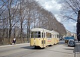 Gelede wagen 878 op lijn 16 op de Vesterbro, Ny Carlsberg / Slesvigsgade / Enghaven; 24 april 1970.