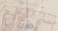 Plan cadastral de 1823 indiquant la porte dans le quart droit en haut portant les n°82 et 104.