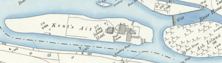 Ordnance Survey map (1897) showing Kent's Ait and the Island Hotel Kent's Ait.xcf