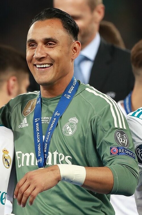 Navas celebrating after winning the 2018 UEFA Champions League final with Real Madrid
