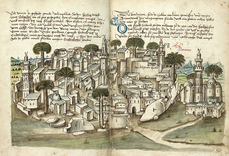 File:Konrad von Grünenberg - Beschreibung der Reise von Konstanz nach Jerusalem - Blatt 31v-32r.jpg