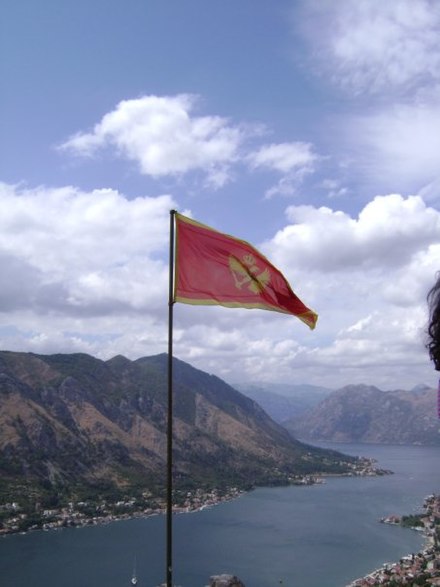 The flag of Montenegro in Kotor