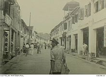 A street scene of Kuching town shortly after the surrender of Japan, image taken on 12 September 1945.