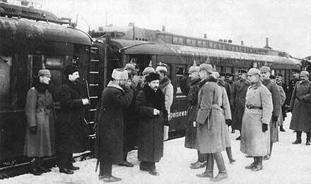 Lev Kamenev arriving at Brest-Litovsk