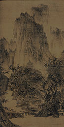 Een eenzame tempel tussen vrijstaande bergtoppen door Li Cheng (ca. 960)[p]