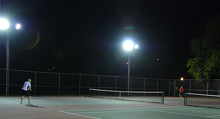 The lit tennis courts in Owen Park are popular with university students.