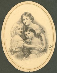 Print of Thomas Buchanan Read's portrait of Longfellow's three daughters Longfellow children's hour.jpg