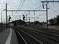 Louhans Sortie de gare côté Dijon. Le panneau sens normal est au vert. Le panneau de sortie d'IPCS est fermé