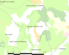 Mapa obce Fleurey-lès-Saint-Loup