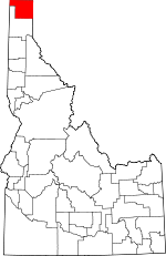 Map of Idaho highlighting Boundary County