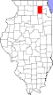 Mapa de Illinois con la ubicación del condado de Kane
