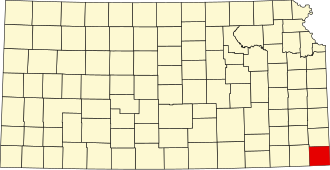 Location of Cherokee County in Kansas Map of Kansas highlighting Cherokee County.svg