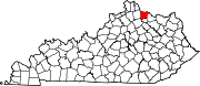 Harta statului Kentucky indicând comitatul Bracken