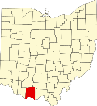 Locatie van Adams County in Ohio