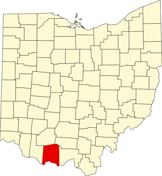 アダムズ郡の位置を示したオハイオ州の地図