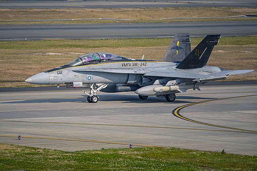 McDonnell Douglas FA-18D Hornet of VMFA(AW)-242 at Marine Corps Air Station Iwakuni, Japan, 28 April 2020 (200428-M-LP762-1107)