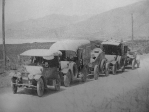 Armored Car Caravan en route to San Francisco, 1915 Military caravan 1915.png