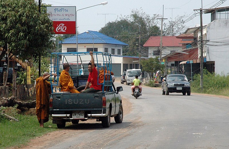 File:Monk Boarding a Truck Taxi - Kalasin, Thailand (2474194332).jpg