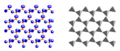 頁矽酸鹽，雲母族的白雲母（紅色：矽，藍色：氧）