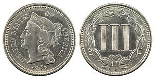 <span class="mw-page-title-main">Three-cent nickel</span> US copper-nickel three-cent coin (1865–1889)