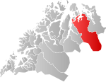 Mapa do condado de Troms com Nordreisa em destaque.