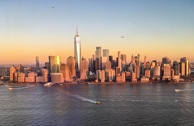 The Financial District of Lower Manhattan, including Wall Street, is the world's principal financial and fintech center.