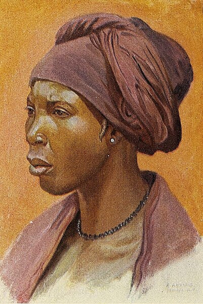 Watercolour drawing of a Nupe woman by Carl Arriens (1911)
