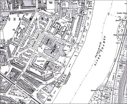 Ordnance Survey maps of London extract for 1916 showing area around the Tate