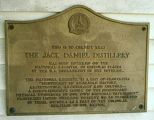 A plaque on Jack Daniel's office recognizing the distillery's status in the National Register of Historic Places