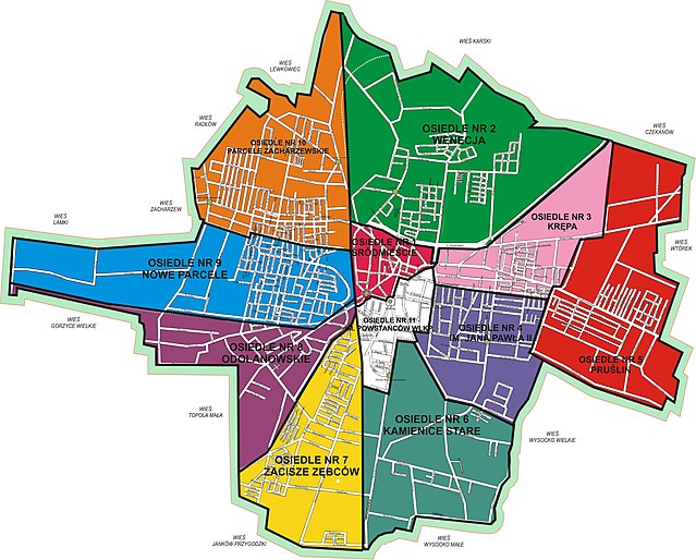 Mapa podziału osiedli w Ostrowie Wielkopolskim