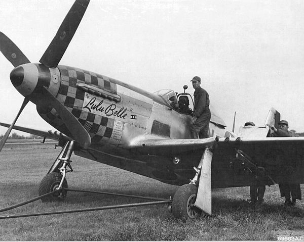 P-51D-15-NA Mustang 44-15092 "Lulu Belle II" 352d FS 353rd FG 1944 RAF Raydon, England being recovered after a landing accident while being flown by L