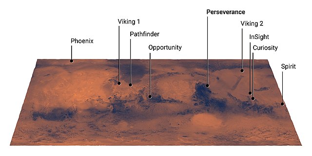 Mars landing sites (16 December 2020)