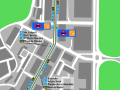 Mapa zonal de la estación de metro de Parque de las Avenidas con los recorridos de las líneas de autobuses, entre las que aparece el 74.