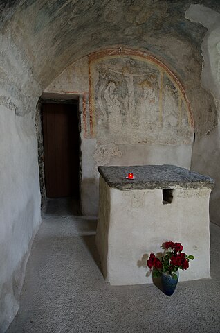 Altar in the church St. Proculus, gothic frescoes, 14th century.