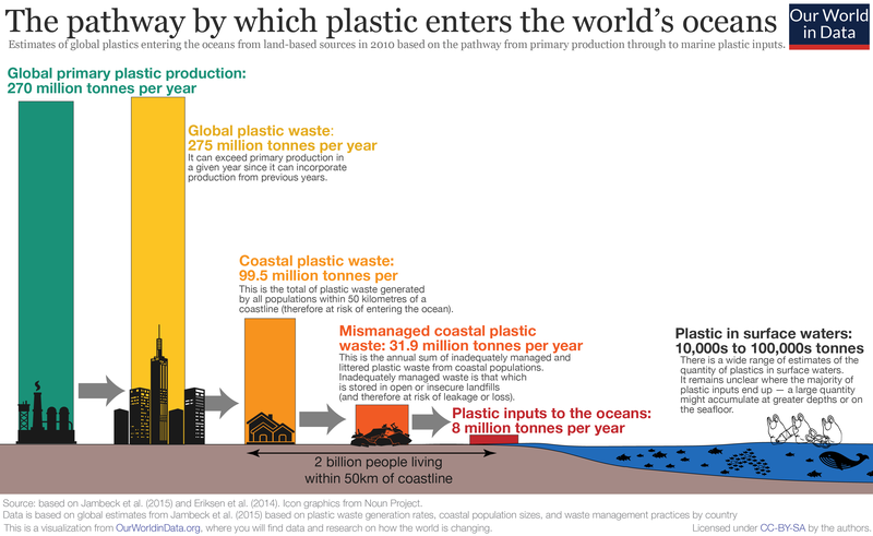 The pathway by which plastics enters the world's oceans