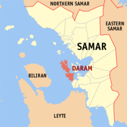 Mapa ng Samar na nagpapakita sa lokasyon ng Daram.