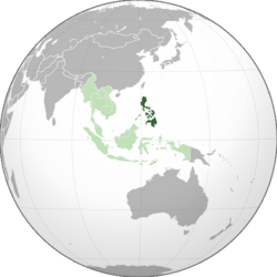 Location of the Philippines (dark green) in ASEAN (light green) and Asia.