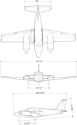 3-view line drawing of the Piper PA-30 Twin Comanche B.