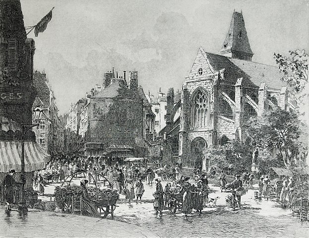 Église Saint-Médard, 1915, etching by Gustave Fraipont