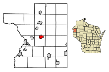 Polk County Wisconsin beépített és be nem épített területek Balsam Lake Highlighted.svg