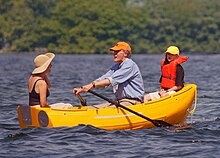 A rowing dinghy in use Portland Pudgy safety dinghy, rowing.JPG