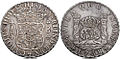 1768 silver Spanish Dollar, or eight reales coin, minted throughout the Spanish Empire