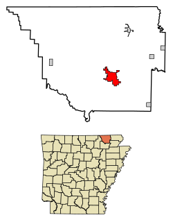 Location of Pocahontas in Randolph County, Arkansas.