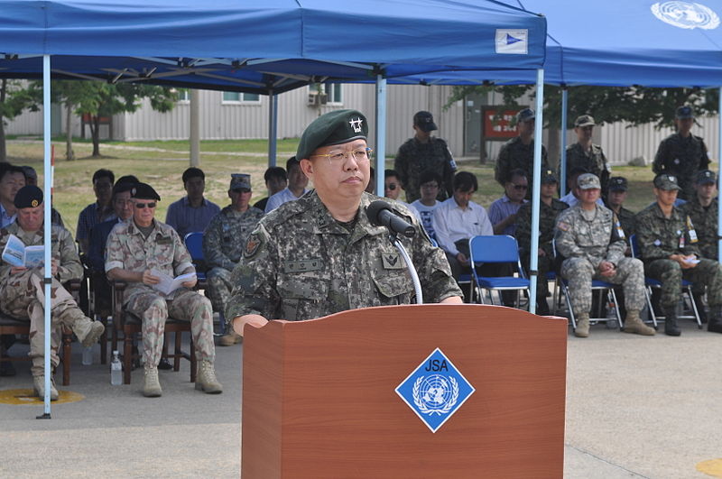 File:Republic of Korea Army Maj. Gen. Chun In-bum, the South Korean Senior Member of the United Nations Command Military Armistice Commission, makes his remarks during the ceremony for the 9th anniversary of Joint 130701-A-WG463-064.jpg