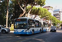 Rimini Van Hool AG300T trolleybus 36502 on Viale Amerigo Vespucci, 2018.jpg