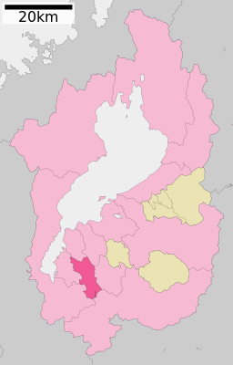 Rittos läge i Shiga prefektur      Städer      Landskommuner